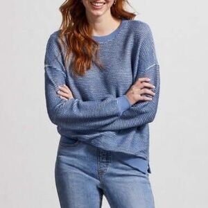 Tribal Blue & Cream Popcorn Knit Drop Shoulder Long Sleeve Loose Fit Sweater